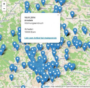 Wo wurde eingebrochen? Die Tatorte in Unterfranken auf einer Karte.